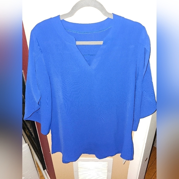 LUYAA Women's Casual Chiffon Blouse Tops 3/4 Ruffled Sleeve V Neck Loose Fit NWT - Picture 1 of 3